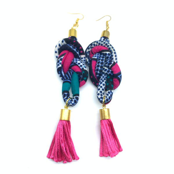 African Print Earrings-Knotted L Blue Variation 9