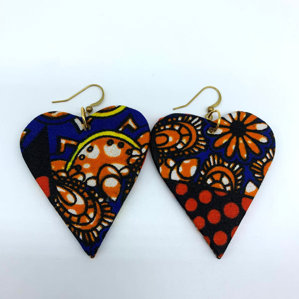 African Print Earrings-Heart Blue Variation