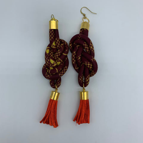 African Print Earrings-Knotted L Red Variation 4