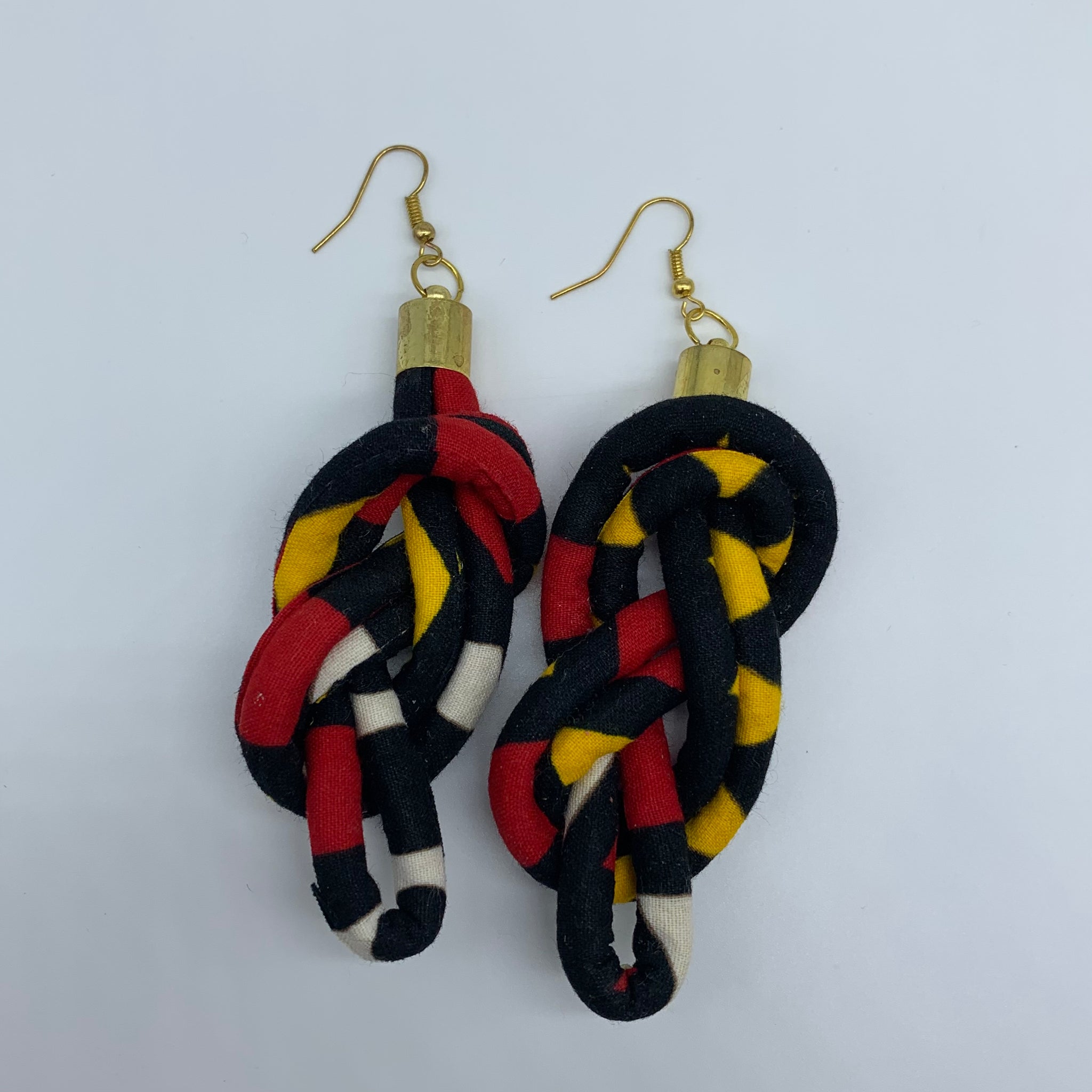 African Print Earrings-Knotted L Red Variation 3 - Lillon Boutique