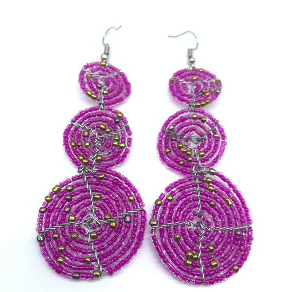Beaded Earrings 3 Circles -Pink Variation