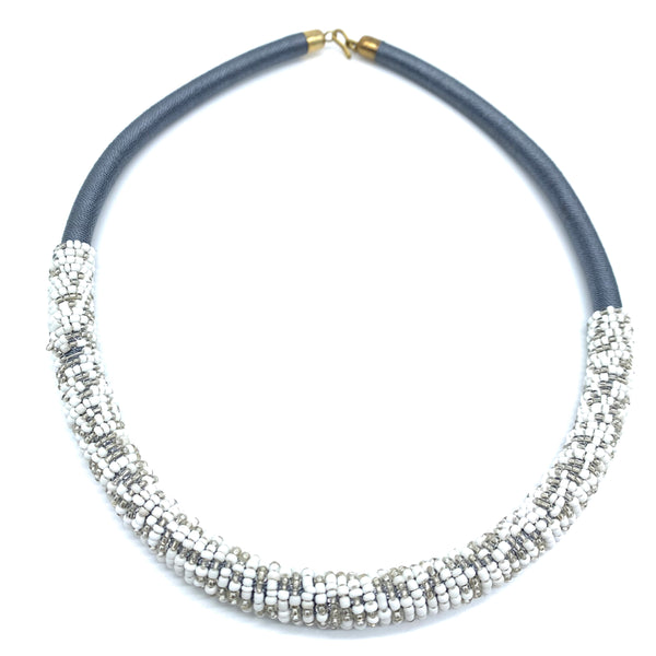 Beaded Thread  Bangle Necklace-Grey Variation