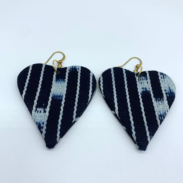 African Print Earrings-Heart Blue Variation 2