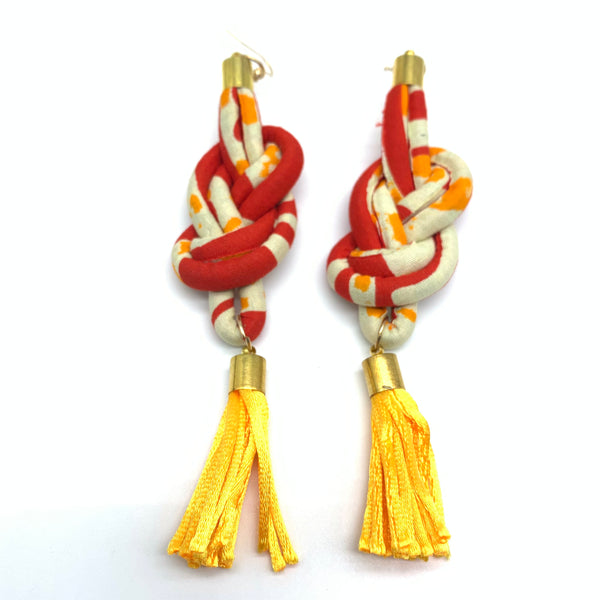 African Print Earrings-Knotted L Red Variation 15