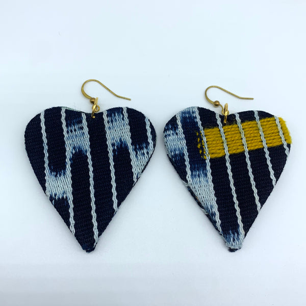 African Print Earrings-Heart Blue Variation 2