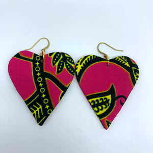 African Print Earrings-Heart Pink Variation