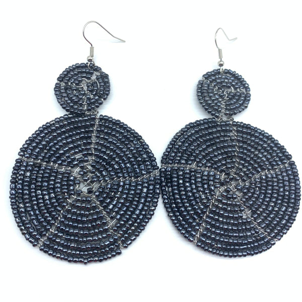 Beaded Earrings-Metallic Grey Blue Variation
