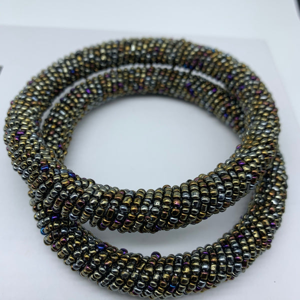 Beaded Bangle- Grey  Metallic Multi Colour  Variation - Lillon Boutique