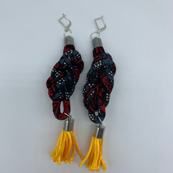 African Print Earrings-Knotted L Grey Variation