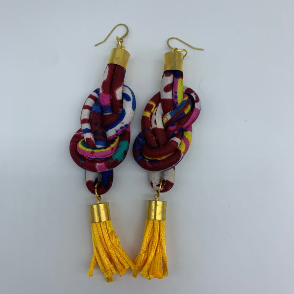 African Print Earrings-Knotted L Red Variation 10