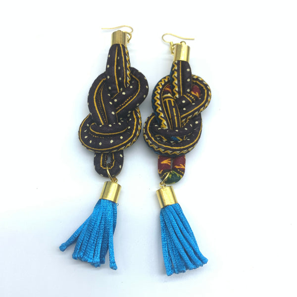 African Print Earrings-Knotted L Brown Variation 6