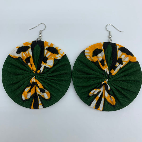 African Print Earrings-Round L Green Variation 13