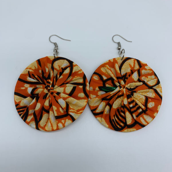 African Print Earrings-Round M Orange Variation 7