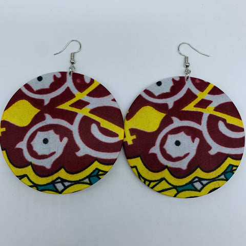 African Print Earrings-Round L Red Variation 9