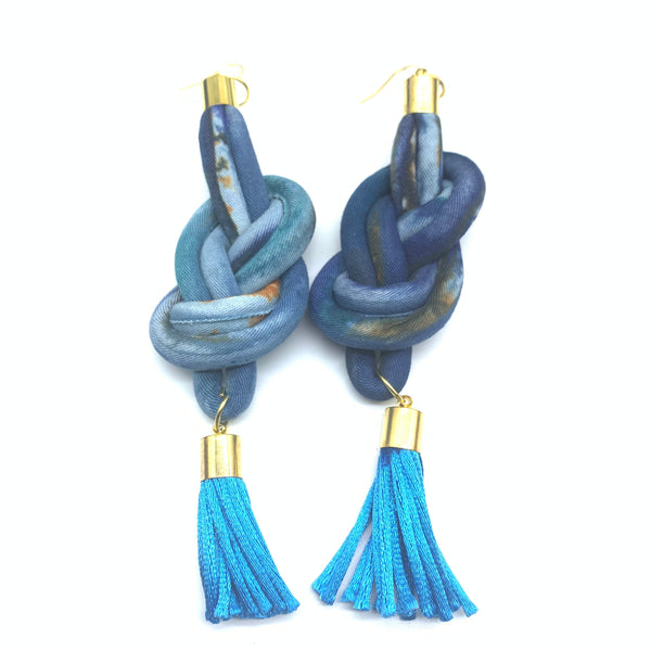 African Print Earrings-Knotted L Blue Variation 10