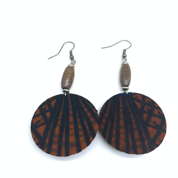 African Print Earrings W/ Beads-Round XS Brown Variation 4