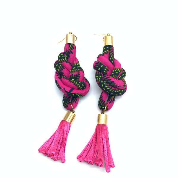 African Print Earrings-Knotted L Pink Variation 4