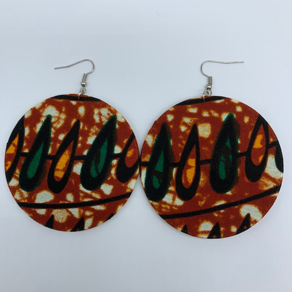 African Print Earrings-Round L Brown Variation 10