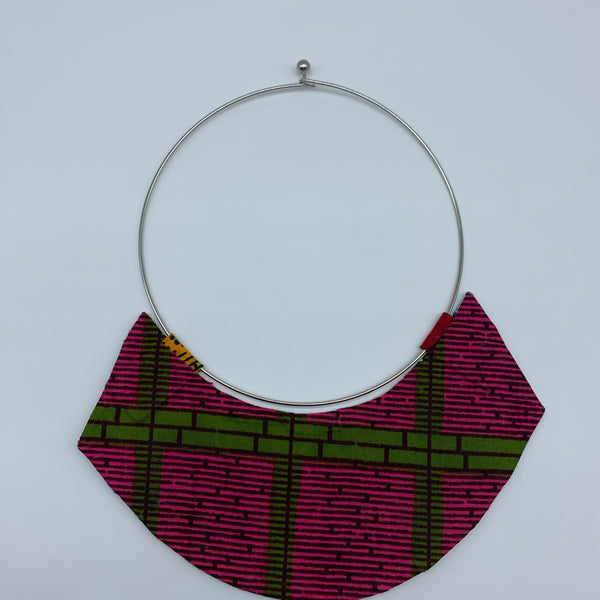 African Print Bangle Thin Necklace-Reversible Pink Variation 2 - Lillon Boutique