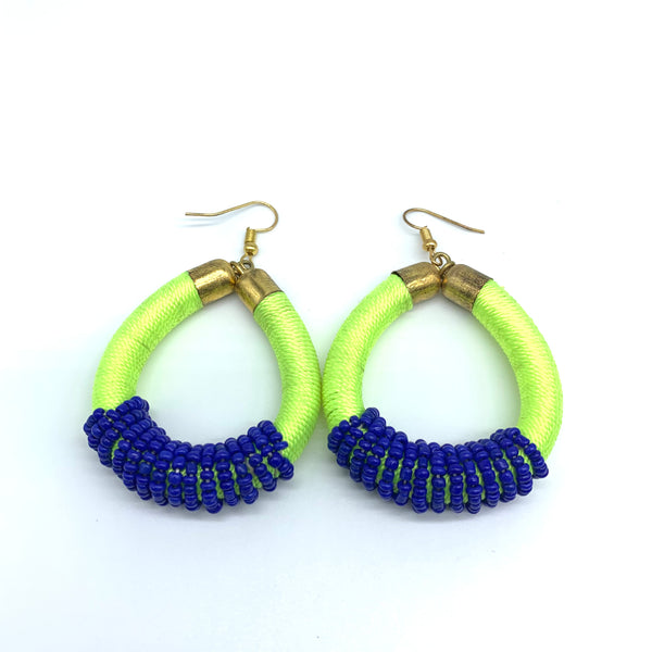 Thread Earrings W/Beads-Green  Variation 2
