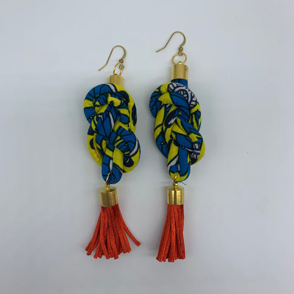 African Print Earrings-Knotted L Blue Variation 3