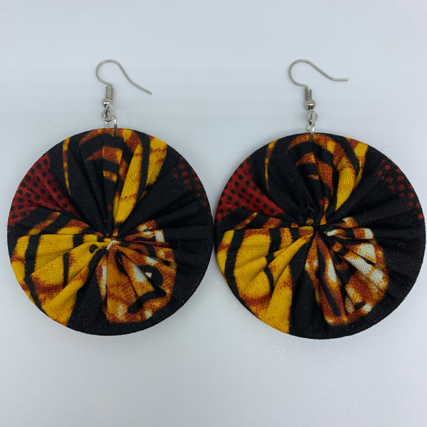 African Print Earrings-Round M Red Variation 15