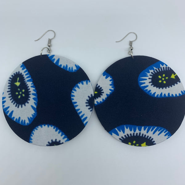 African Print Earrings-Round L Blue Variation 10 - Lillon Boutique