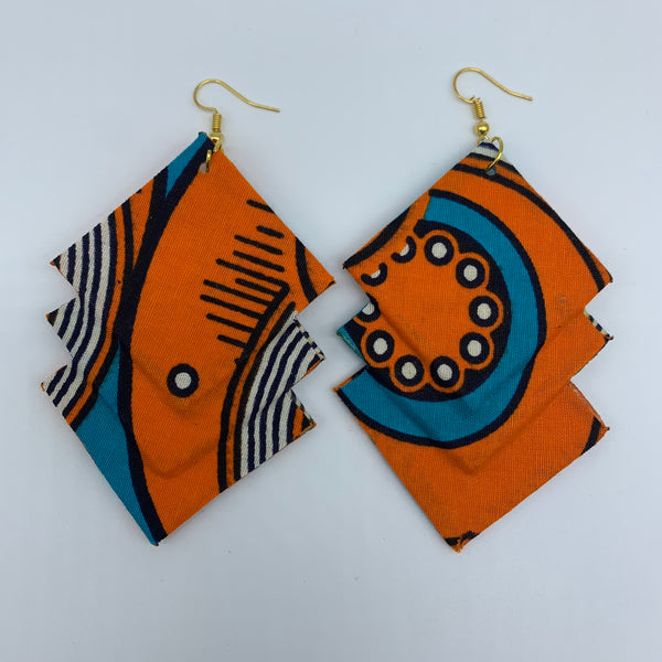 African Print Earrings-3 Squares Reversible Orange Variation 2