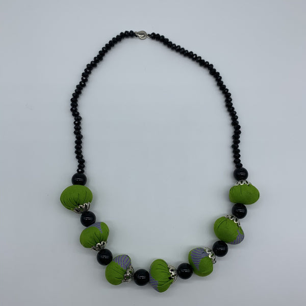 African Print Necklace W/ Beads-Green Variation
