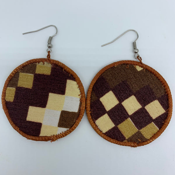 Sisal Earrings W/ Fabric -Brown Variation