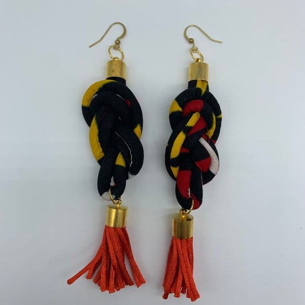 African Print Earrings-Knotted L Black Variation 5