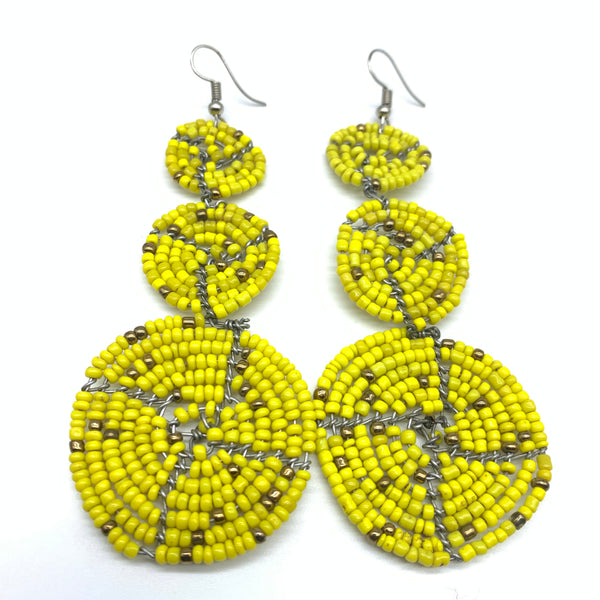 Beaded Earrings 3 Circles -Yellow Variation