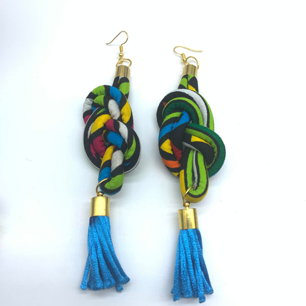 African Print Earrings-Knotted L Green Variation 12
