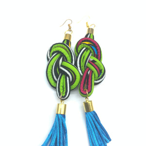African Print Earrings-Knotted L Green Variation 11