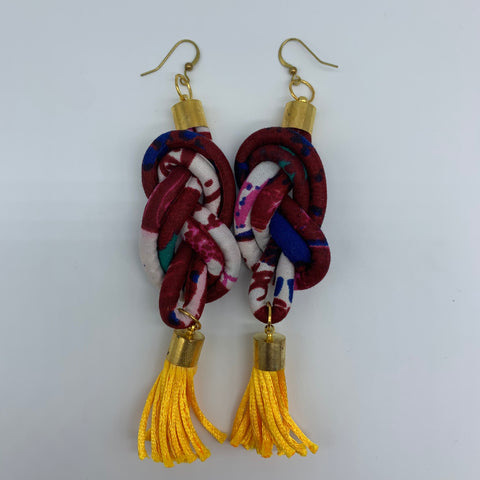 African Print Earrings-Knotted L Red Variation 9