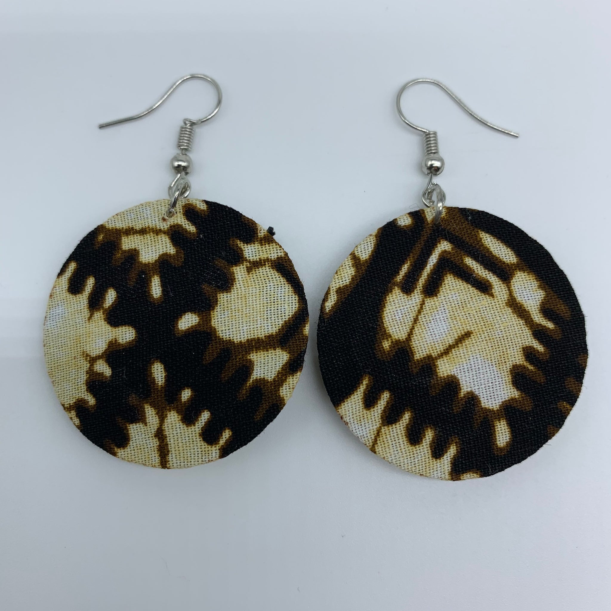 African Print Earrings-Round XS Beige Variation 7