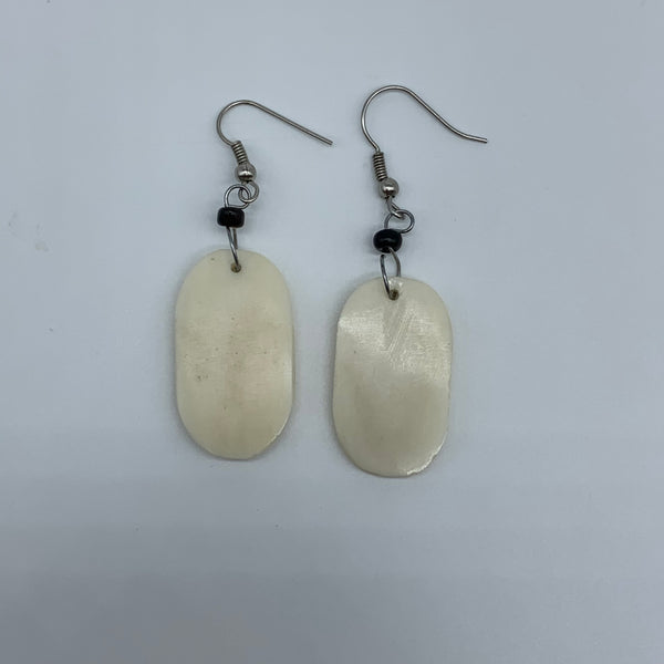 Cow Bone Earrings- Oval White - Lillon Boutique