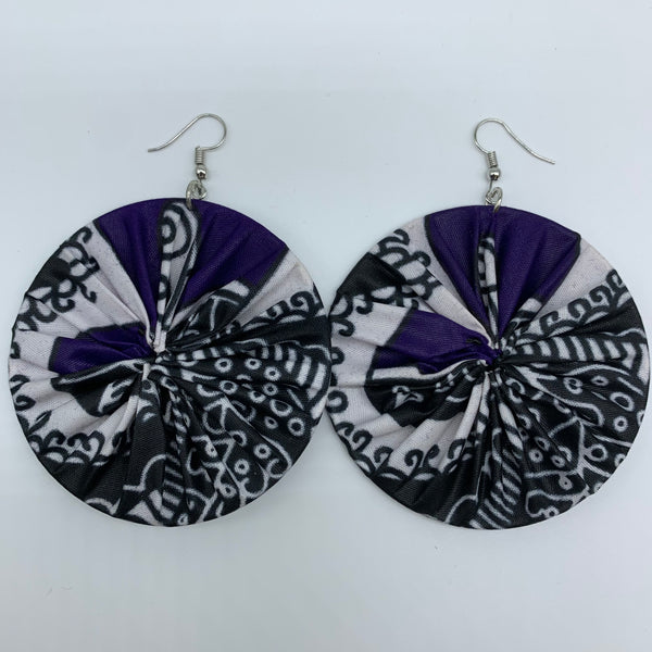 African Print Earrings-Round L Black Variation 7