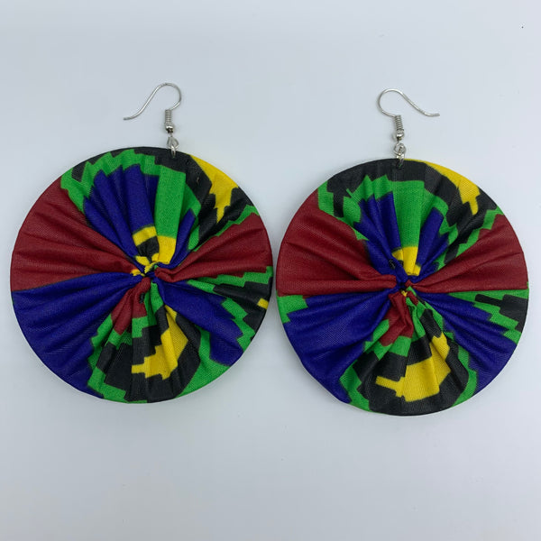 African Print Earrings-Round L Green Variation 11