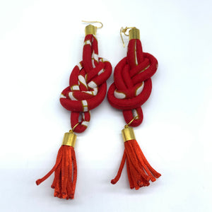 African Print Earrings-Knotted L Red Variation 12