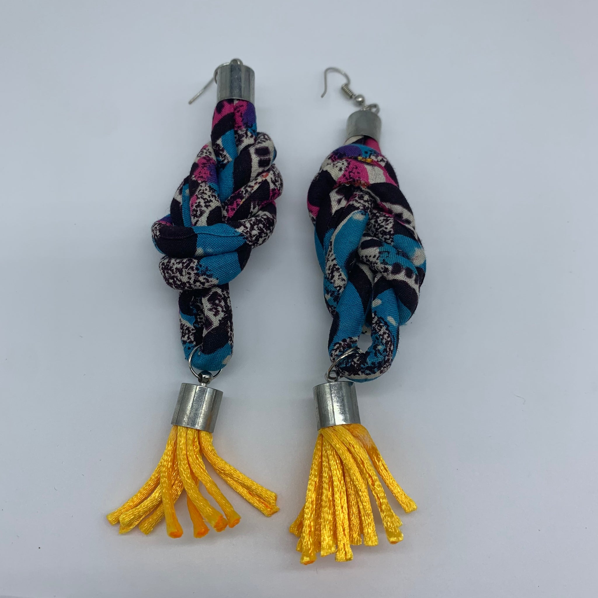 African Print Earrings-Knotted M Blue Variation 2