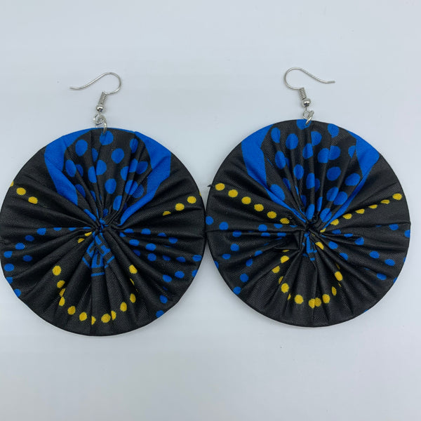 African Print Earrings-Round L Black Variation 3