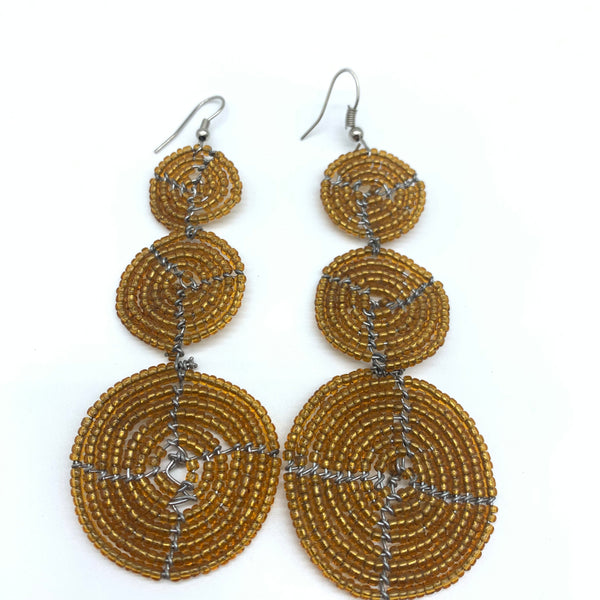 Beaded Earrings 3 Circles -Brown Variation 2