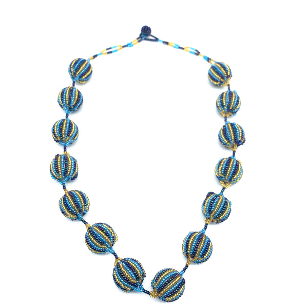 Beaded Necklace-Spaced Marble Blue Variation 2