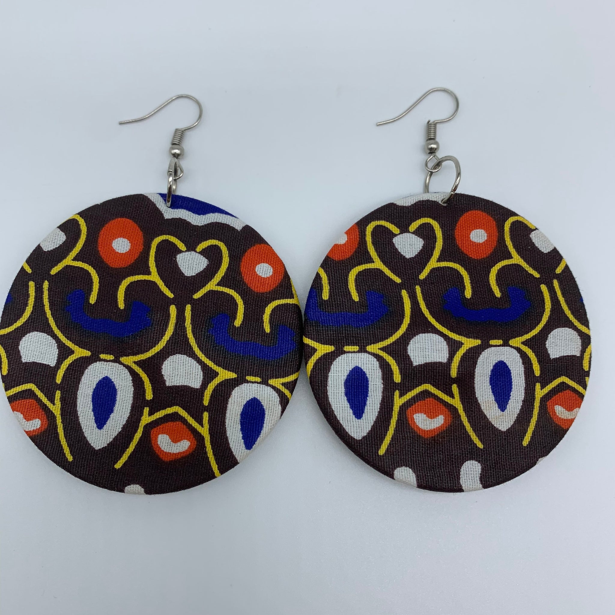 African Print Earrings-Round M Brown Variation 10