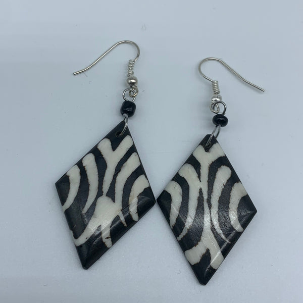 Cow Bone Earrings- Diamond Zebra Print