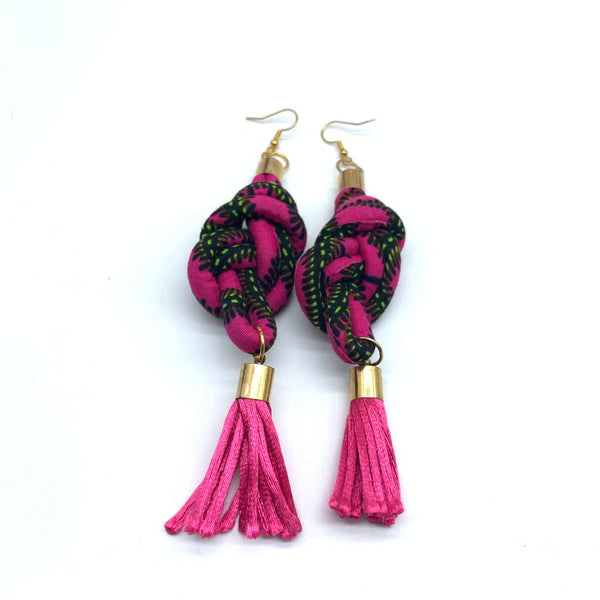 African Print Earrings-Knotted L Pink Variation 4