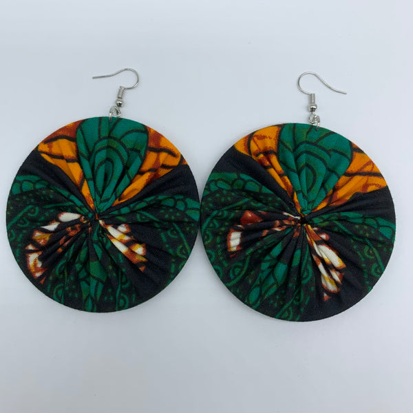 African Print Earrings-Round L Green Variation 14