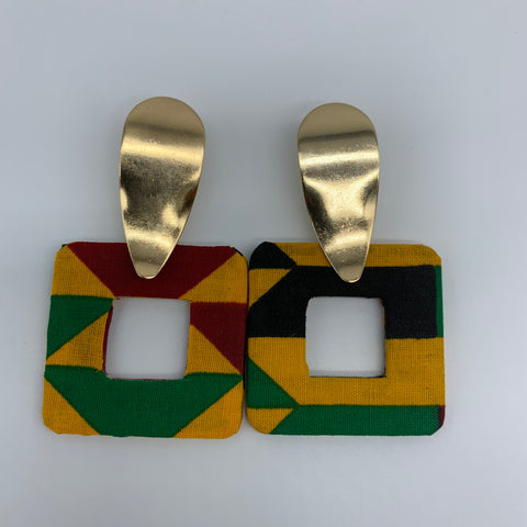 African Print Earrings-Metal Square Yellow Variation