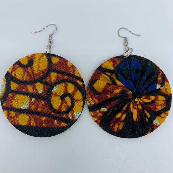 African Print Earrings-Round M Red Variation 16